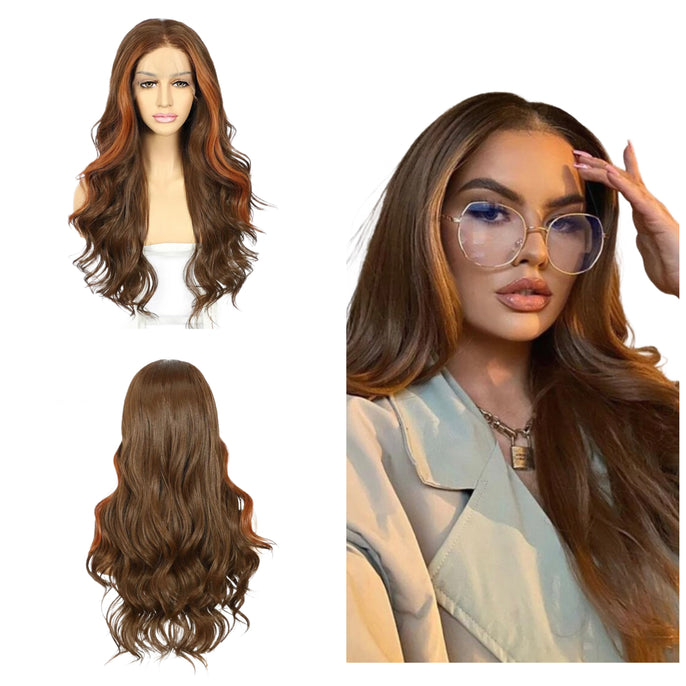 Ginger Orange Human Hair Blend Lace Front Wig Highlight Copper Blonde HD Transparent Lace Frontal Wig Body Wave