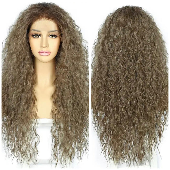 Lace Front Wig Long Dark Brown Human Hair Blend Kinky Curly Lace Front Wig Wavy Long Blonde Front Lace Wig