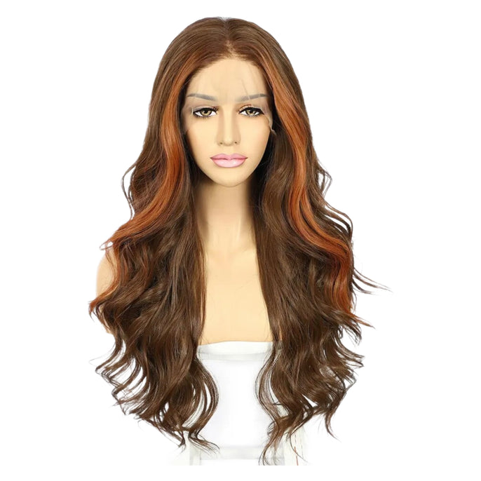 Ginger Orange Human Hair Blend Lace Front Wig Highlight Copper Blonde HD Transparent Lace Frontal Wig Body Wave