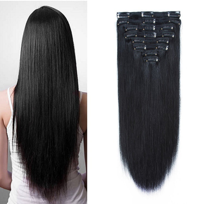 100% Natural Highlight Clip-In Human Hair Blend Extensions For Women 22” 8pcs Set