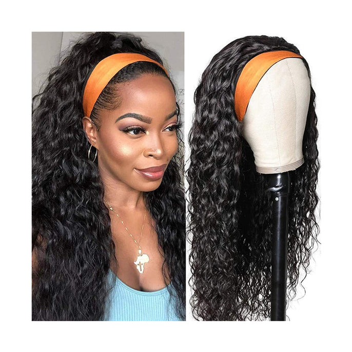 Water Wave None Lace Front Wigs Human Hair Machine Made Wet and Wavy Headband Wigs