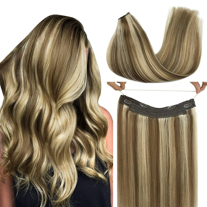 Braided Drawstring Wrap around Blonde Straight Ponytails Clip in Hair Extension Double drawn