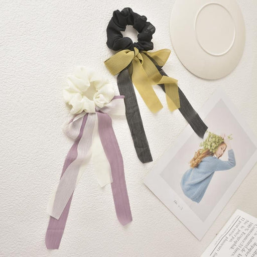 Women girls double colors soft tail bow chiffon long ribbon hair tie scrunchies with ribbon