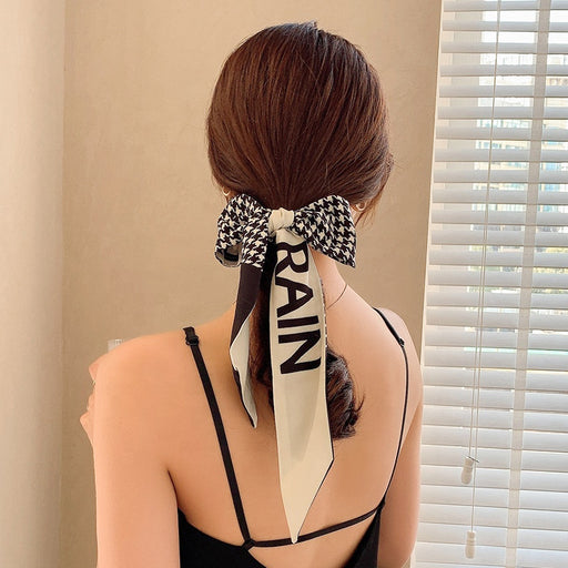 Girls women hair accessories bow knot pearls hair tie elastic band fashion elastic scrunchi pearl scrunchies with long ribbon