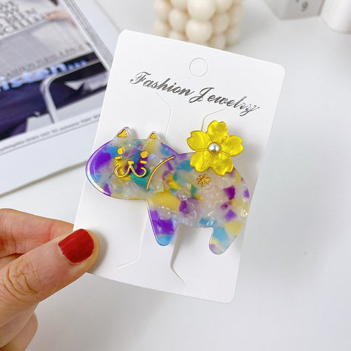 2022 women hairpins daily decorate girl cute colorful kawaii pearl flower hair pin barrette cellulose acetate face cat hair clip