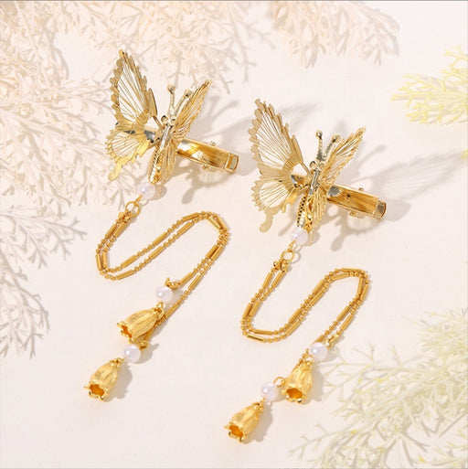 Ladies 3d gold silver metal tassel hair accessories barrettes hairclips small mini wings moving butterfly hair clips for girls