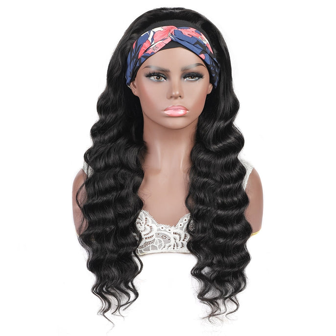 Water Wave None Lace Front Wigs Human Hair Machine Made Wet and Wavy Headband Wigs