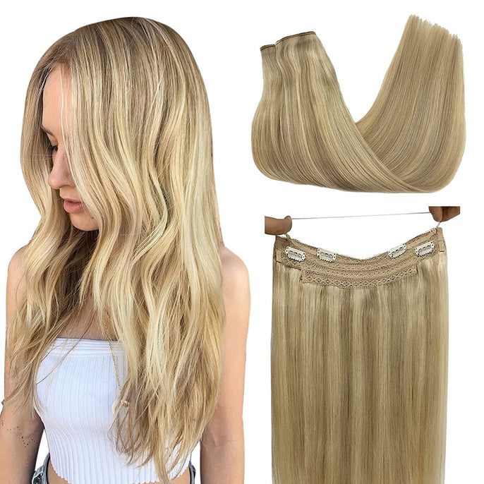 Braided Drawstring Wrap around Blonde Straight Ponytails Clip in Hair Extension Double drawn