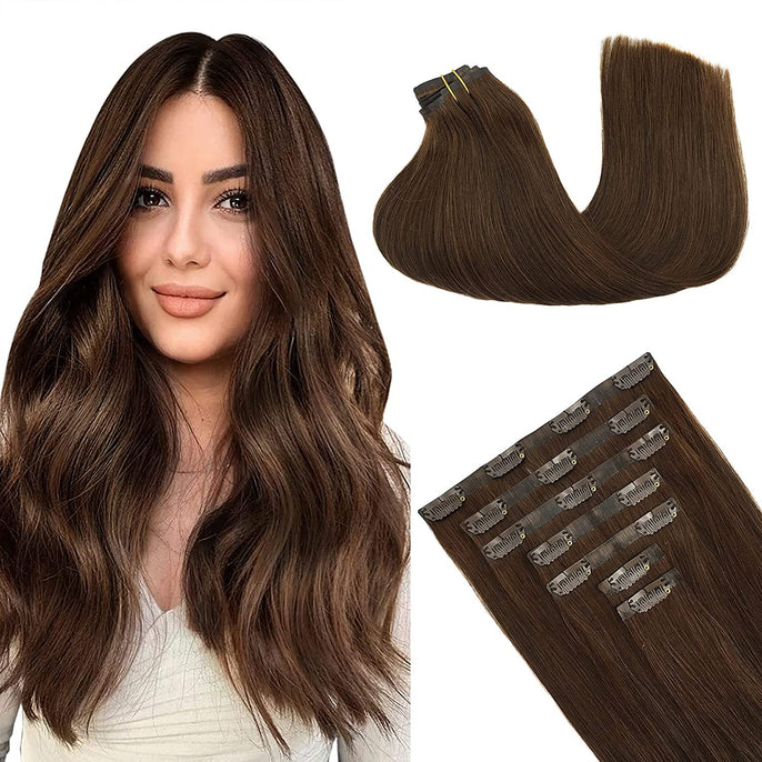 100% Natural Highlight Clip-In Human Hair Blend Extensions For Women 22” 8pcs Set