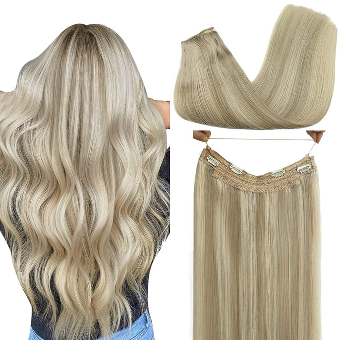 Braided Drawstring Wrap around Blonde Straight Ponytails Clip in Hair Extension Double drawn