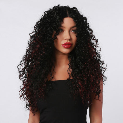 Curly Long Lace Synthetic Wigs Black Brown for Black Women Daily Hair High Density