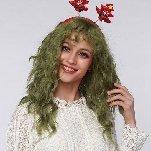 Daily Party Cosplay Wig Dark Green wig with Bangs for Women Synthetic wigs