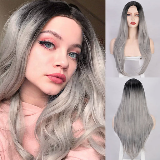 Ins Hot Long Wavy Mini Lace Front Gray Wigs