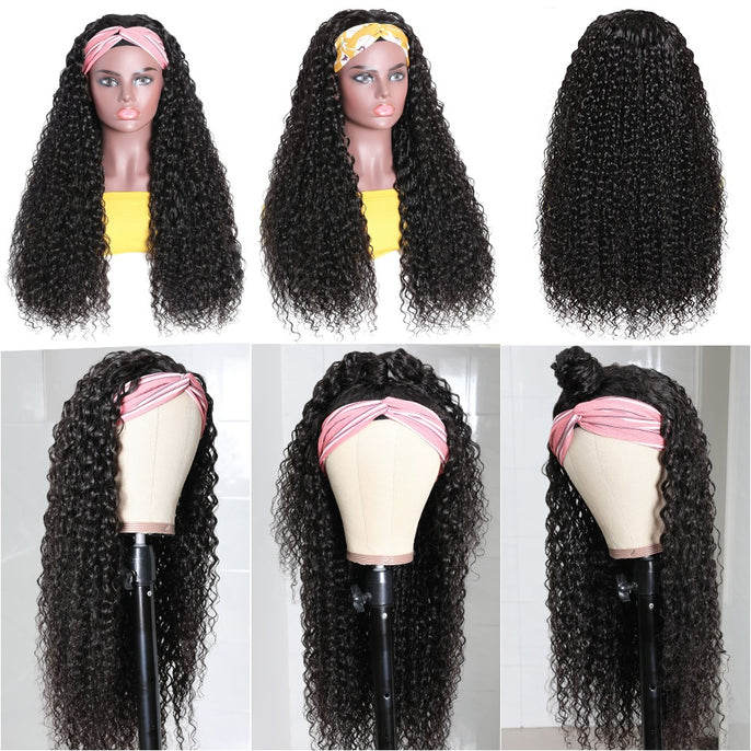 Water Wave None Lace Front Wigs Human Hair Machine Made Wet and Wavy Headband Wigs